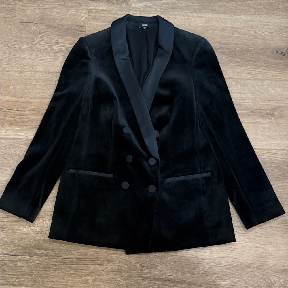 Express Black Velvet Double-Breasted Blazer